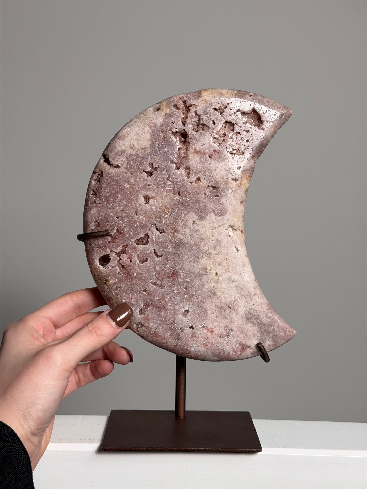 XL Roze Amethist maan op standaard