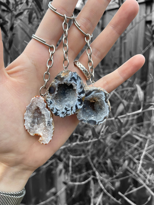 Agaat geode sleutelhanger